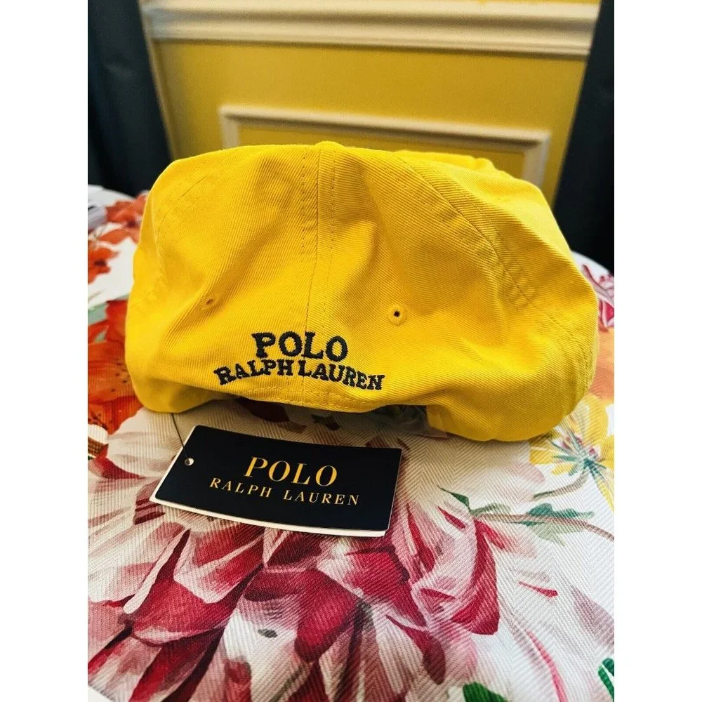 Polo Ralph Lauren Embroidered BIG Polo Bear Chino Cap Hat Yellow - New With Tags - Picture 15 of 16